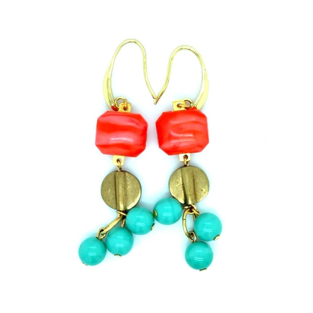 David Aubrey Salmon & Turquoise Drop Earrings‎